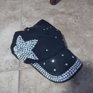 Black Cap with Silver Rhinestones